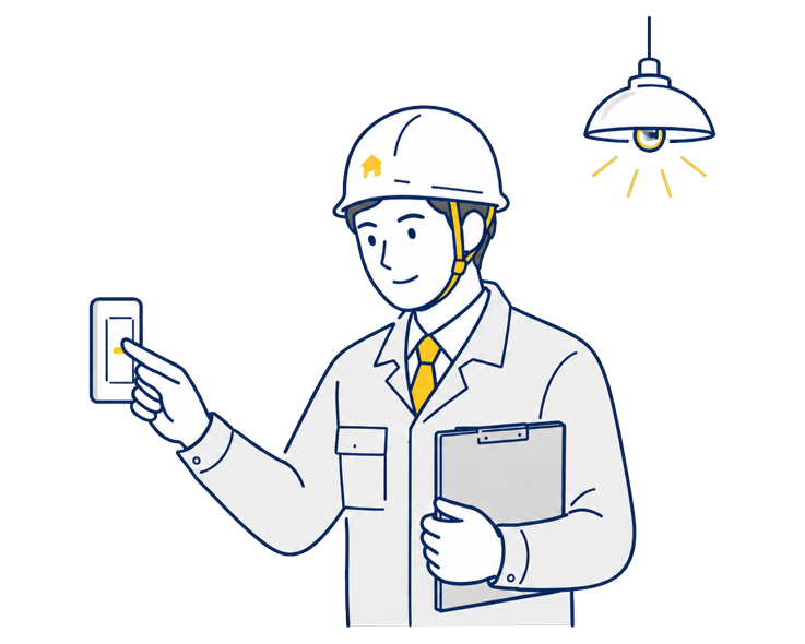 動作確認と検査をする作業員のイラスト